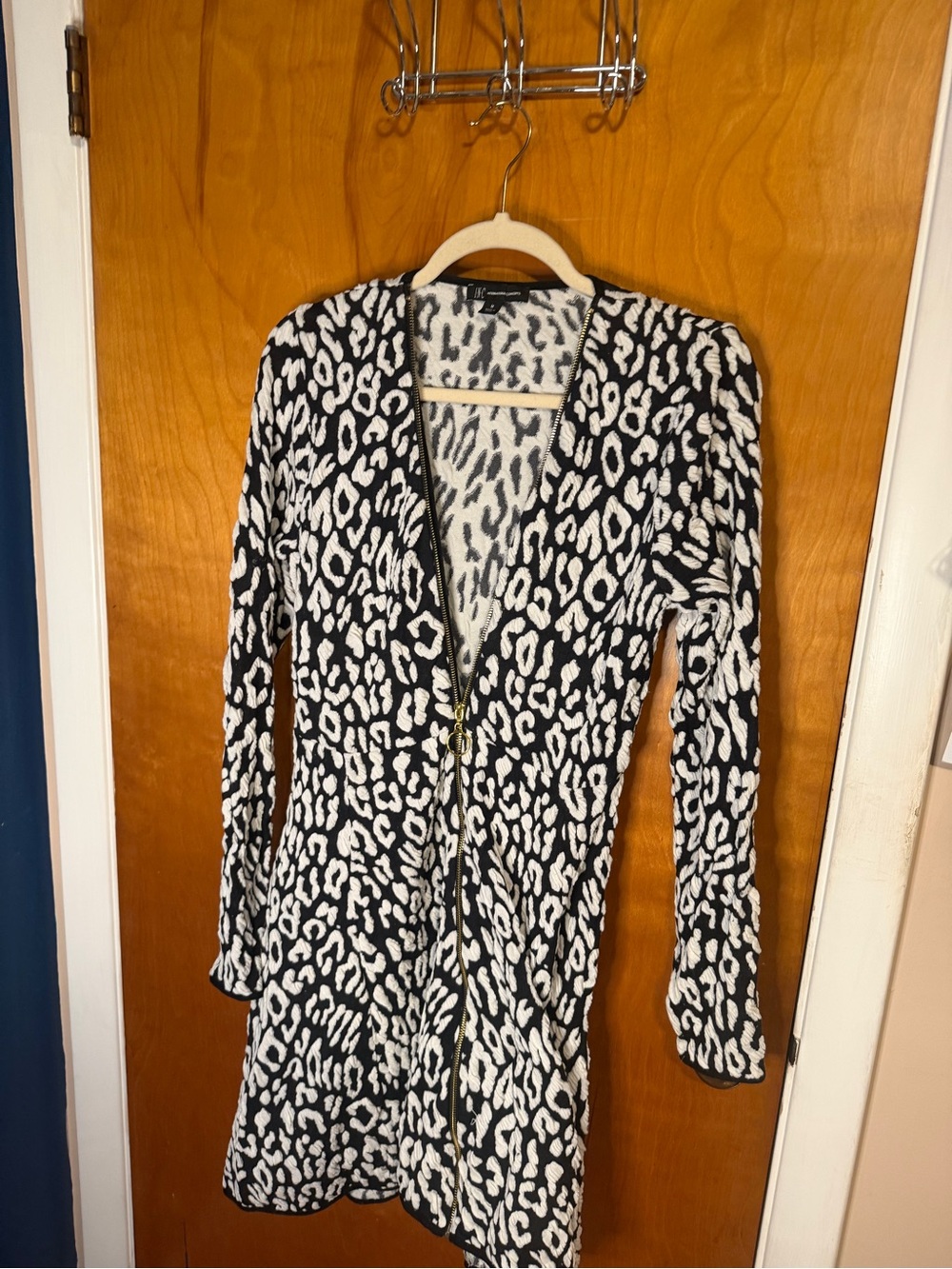INC International Concepts Black and White Leopard Print Long Sleeve Dress
